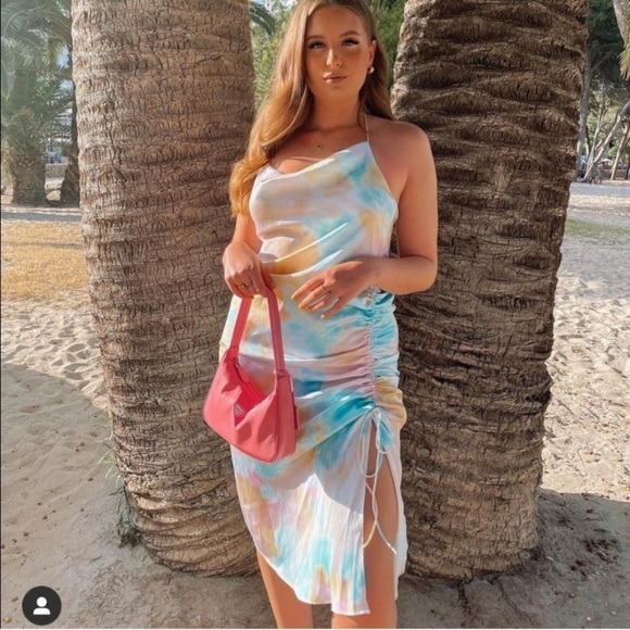 ZARA Tie Dye Satin Slip Midi Dress Size Small - Picture 12 of 16